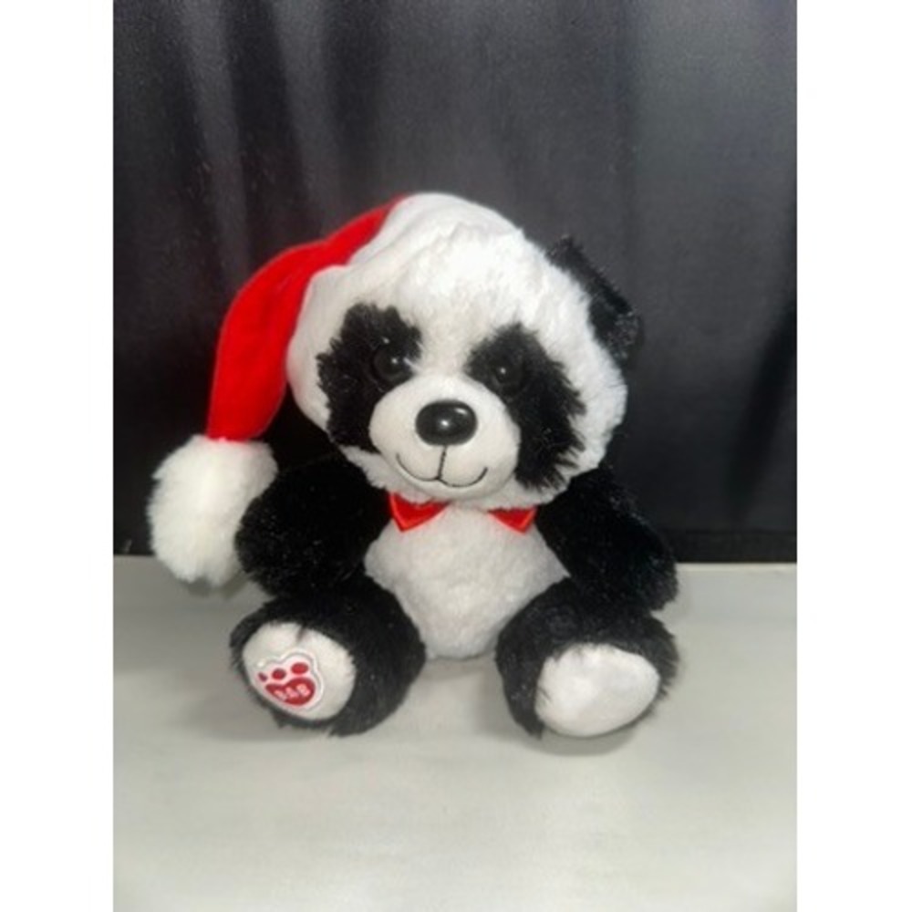 Build-A-Bear Christmas Panda Plush Santa Hat Red Bow Tie Holiday Black White 10"